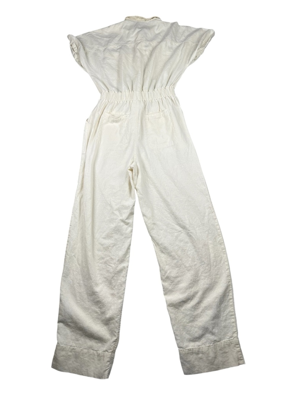 Universal Threads Ivory Linen Utility Jumpsuit Ghostbusters Patch Wide Leg Sz 2 - Picture 5 of 10